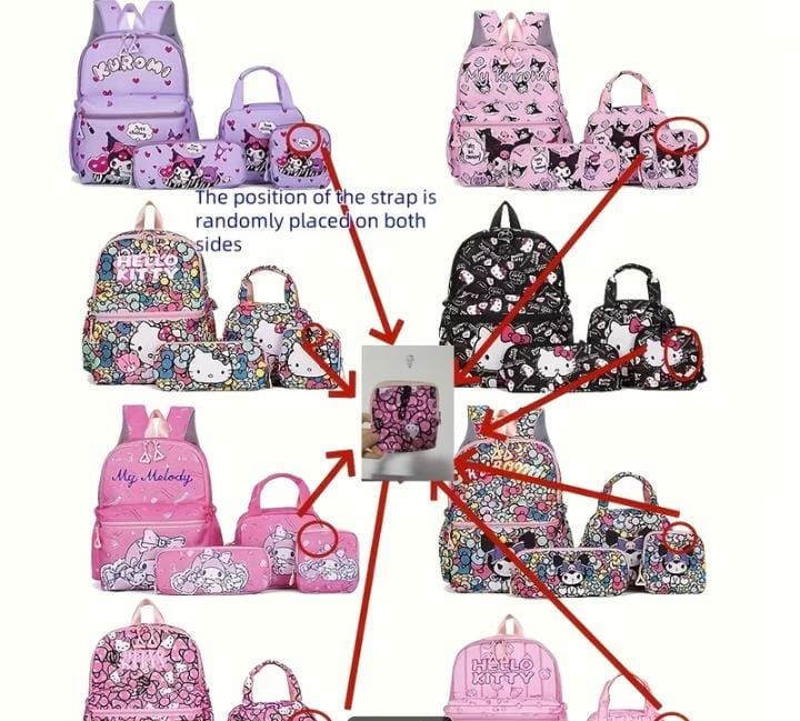 حقيبة ظهر مدرسية Hello Kitty للبنات حقيبة ظهر مدرسية للبنات Hello Kitty باللون الوردي مع حقائب متعددة