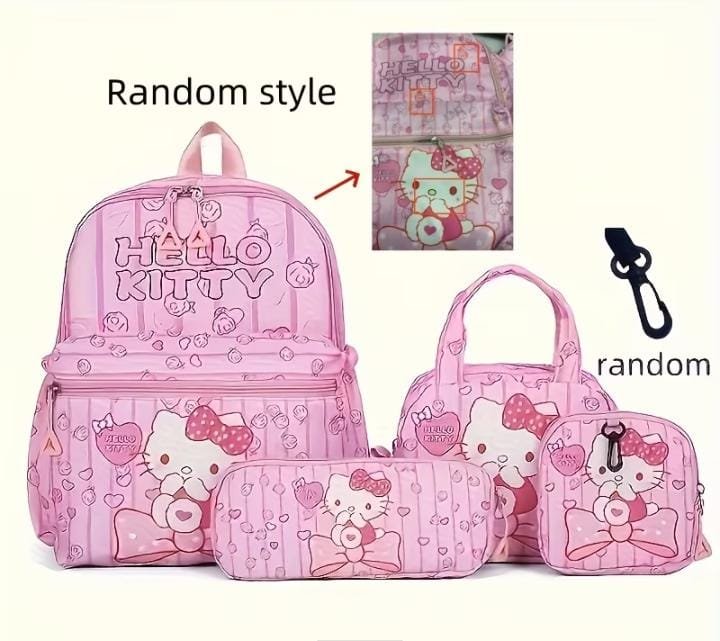 حقيبة ظهر مدرسية Hello Kitty للبنات حقيبة ظهر مدرسية للبنات Hello Kitty باللون الوردي مع حقائب متعددة