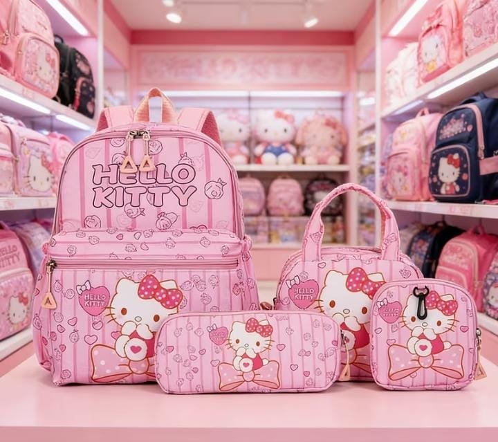 حقيبة ظهر مدرسية Hello Kitty للبنات حقيبة ظهر مدرسية للبنات Hello Kitty باللون الوردي مع حقائب متعددة